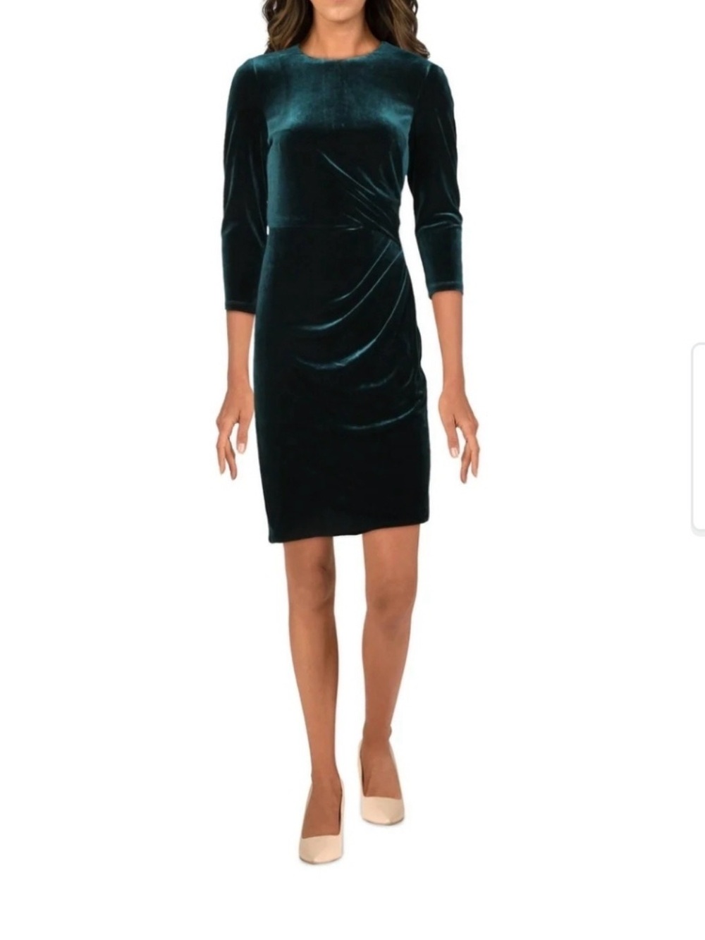 Eliza J Emerald Green Velvet Midi Dress with Draped Waist